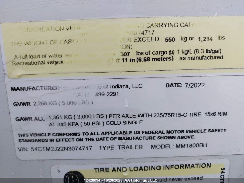 2022 Winnebago Journey Journey Dl VIN: 54CTM2J22N3074717 Lot: 12428094