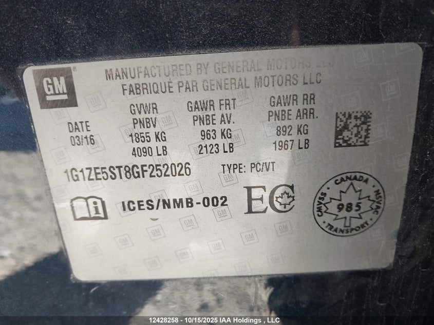 1G1ZE5ST8GF252026 2016 CHEVROLET MALIBU photo no. 9