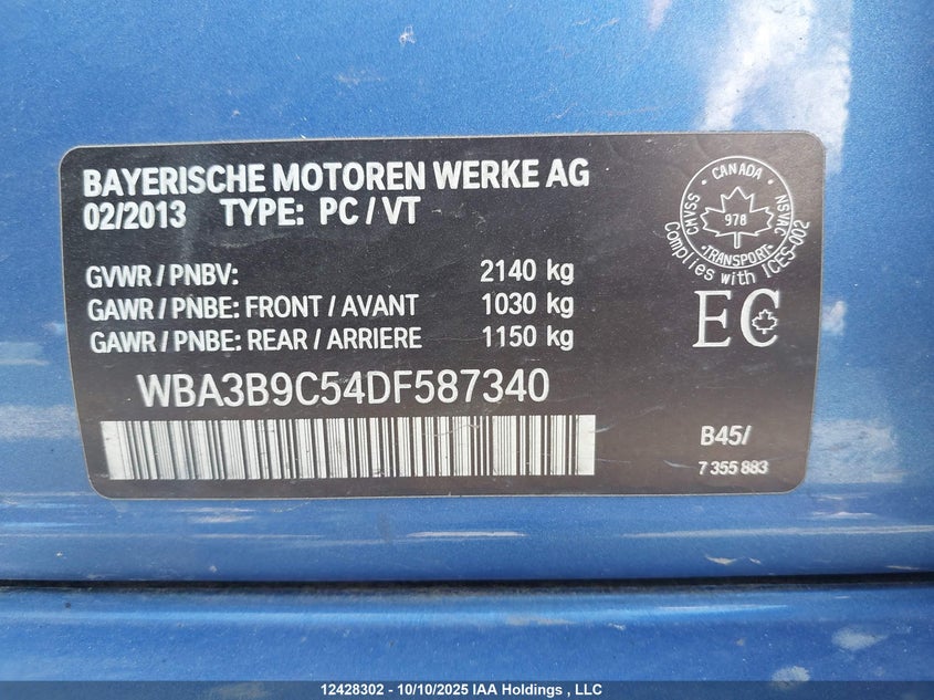 WBA3B9C54DF587340 2013 BMW 3ER photo no. 9