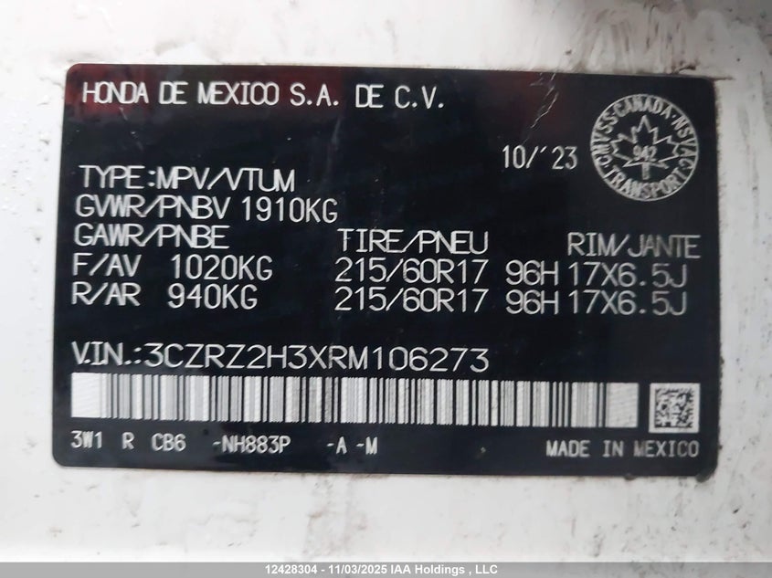 3CZRZ2H3XRM106273 2024 HONDA HR-V photo no. 18