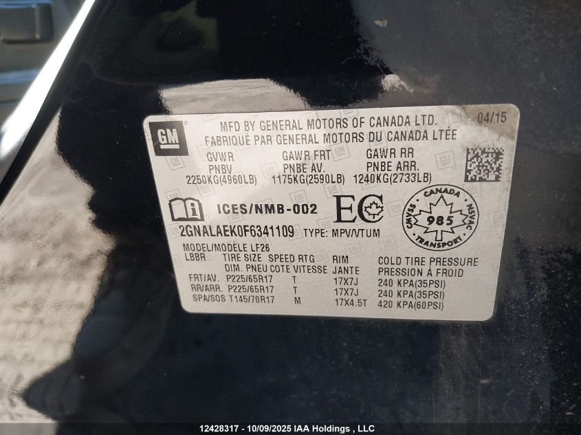 2015 Chevrolet Equinox Ls VIN: 2GNALAEK0F6341109 Lot: 12428317