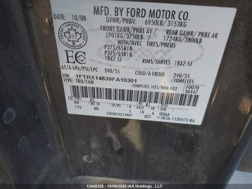 1FTRX14839FA10301 2009 FORD F-150 photo no. 9