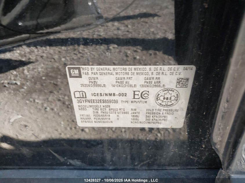 2014 Cadillac Srx VIN: 3GYFNEE32ES659039 Lot: 12428327