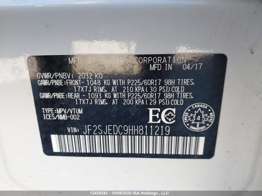 2017 Subaru Forester 2.5I Premium VIN: JF2SJEDC9HH811219 Lot: 12428343