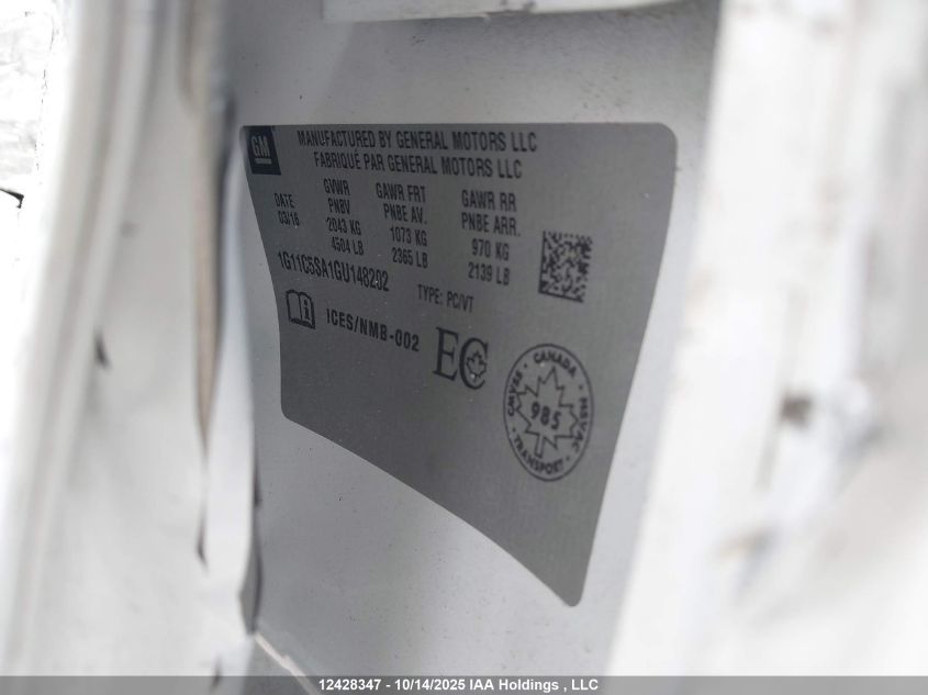 2016 Chevrolet Malibu Limited Lt VIN: 1G11C5SA1GU148202 Lot: 12428347