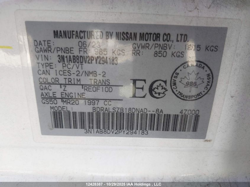 2023 Nissan Sentra Sr/Sr Midnight Edition VIN: 3N1AB8DV2PY294183 Lot: 12428387