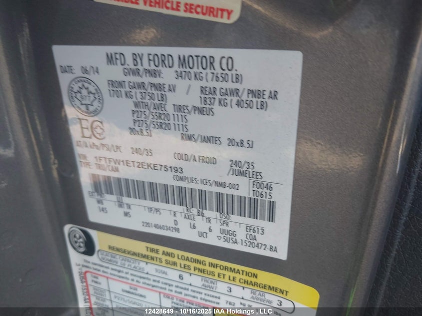 1FTFW1ET2EKE75193 2014 FORD F-150 photo no. 18