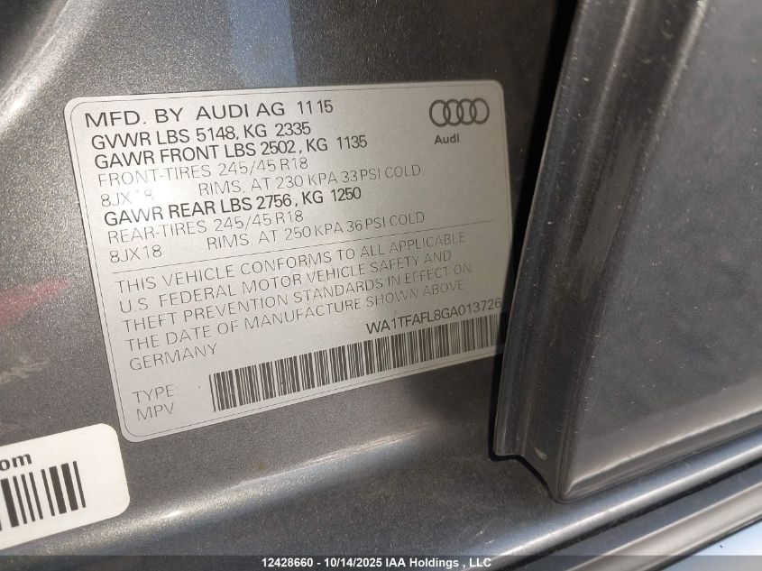 2016 Audi Allroad 2.0T Premium VIN: WA1TFAFL8GA013726 Lot: 12428660