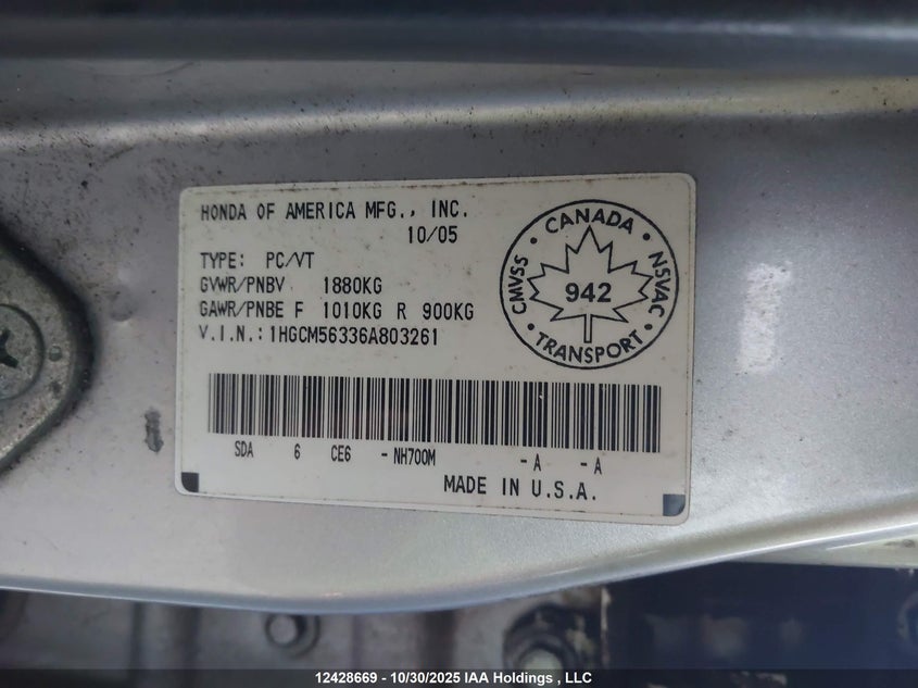 1HGCM56336A803261 2006 HONDA ACCORD photo no. 9