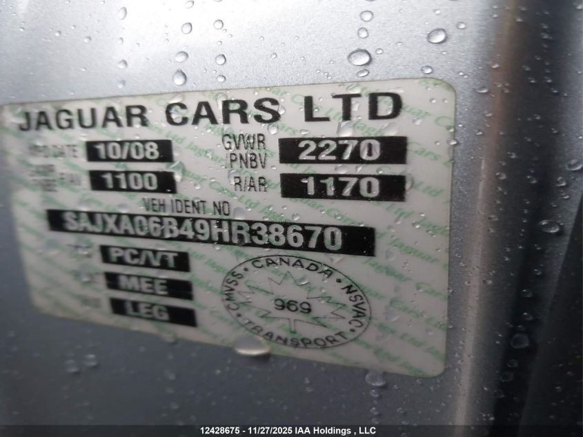 2009 Jaguar Xf VIN: SAJXA06B49HR38670 Lot: 12428675