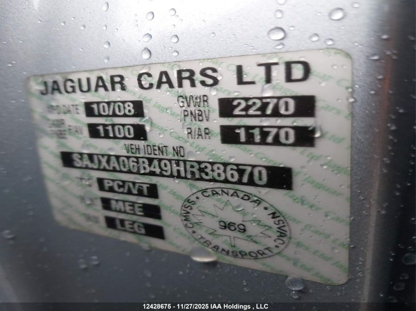 2009 Jaguar Xf VIN: SAJXA06B49HR38670 Lot: 12428675