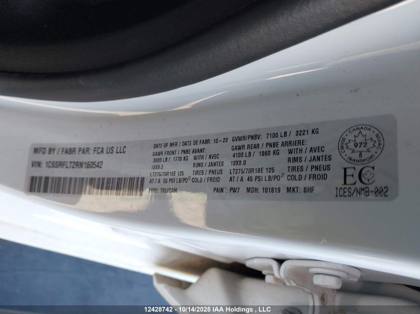 2024 Ram 1500 Rebel VIN: 1C6SRFLT2RN160542 Lot: 12428742