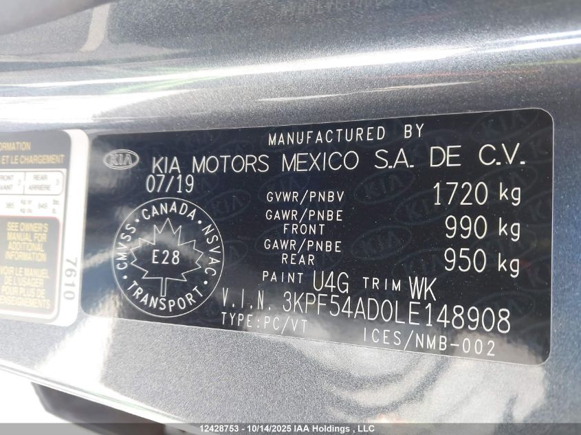 2020 Kia Forte Ex VIN: 3KPF54AD0LE148908 Lot: 12428753