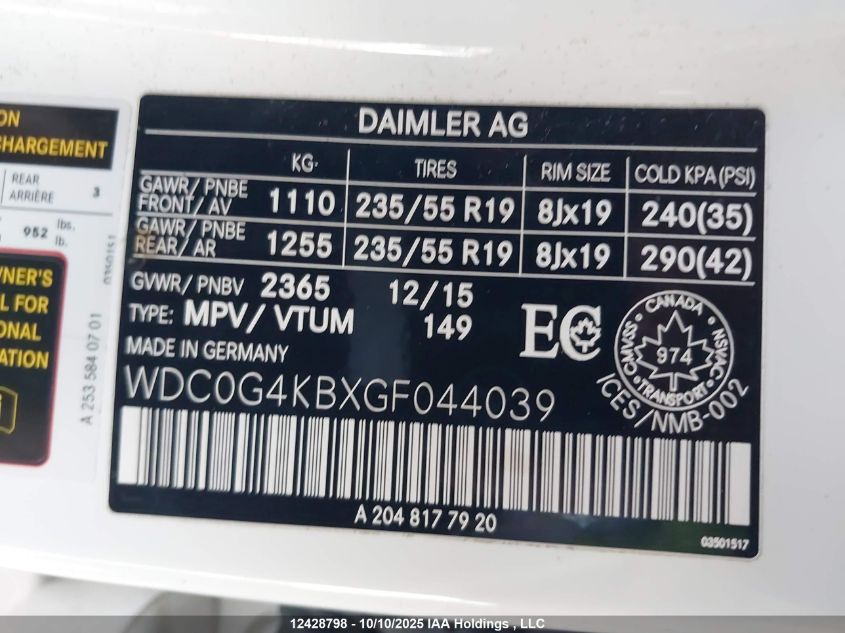 2016 Mercedes-Benz Glc 300 4Matic VIN: WDC0G4KBXGF044039 Lot: 12428798