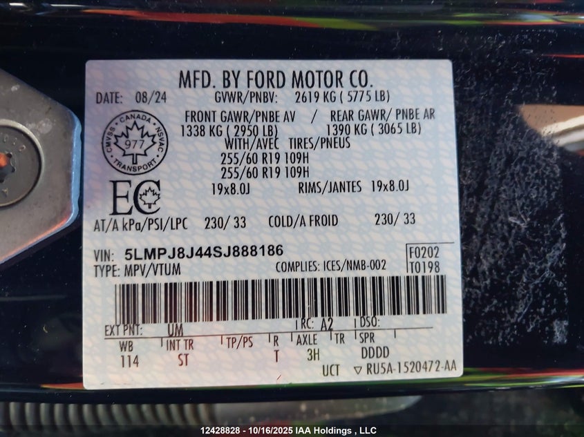 2025 Lincoln Nautilus VIN: 5LMPJ8J44SJ888186 Lot: 12428828