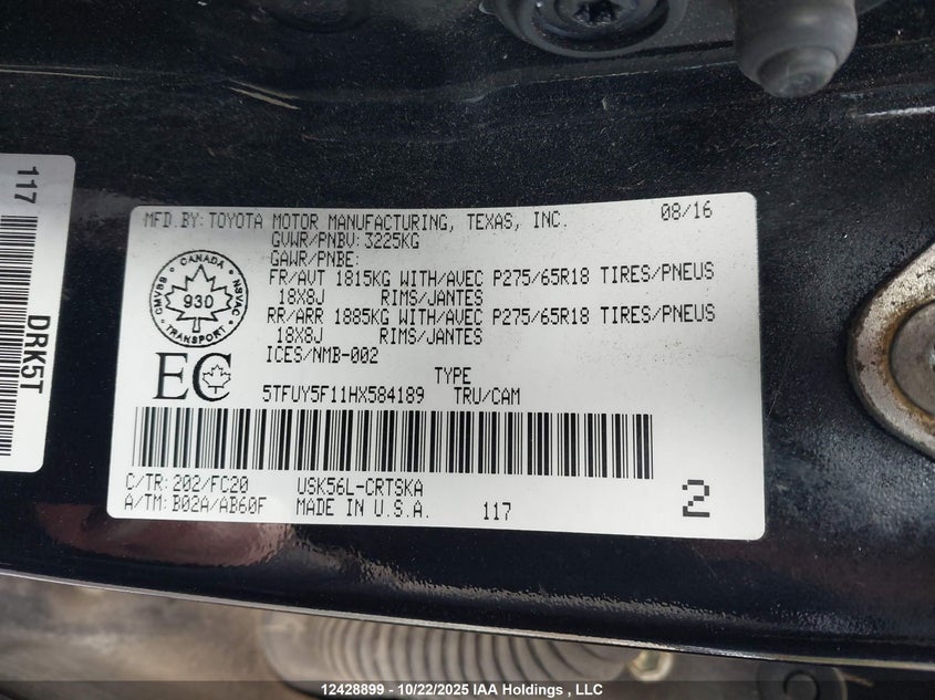5TFUY5F11HX584189 2017 TOYOTA TUNDRA photo no. 9