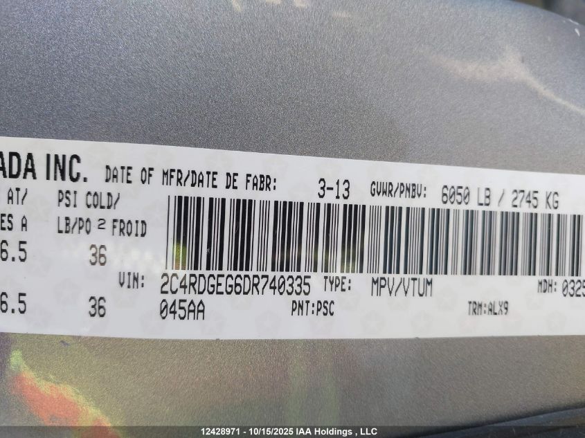 2013 Dodge Grand Caravan R/T VIN: 2C4RDGEG6DR740335 Lot: 12428971