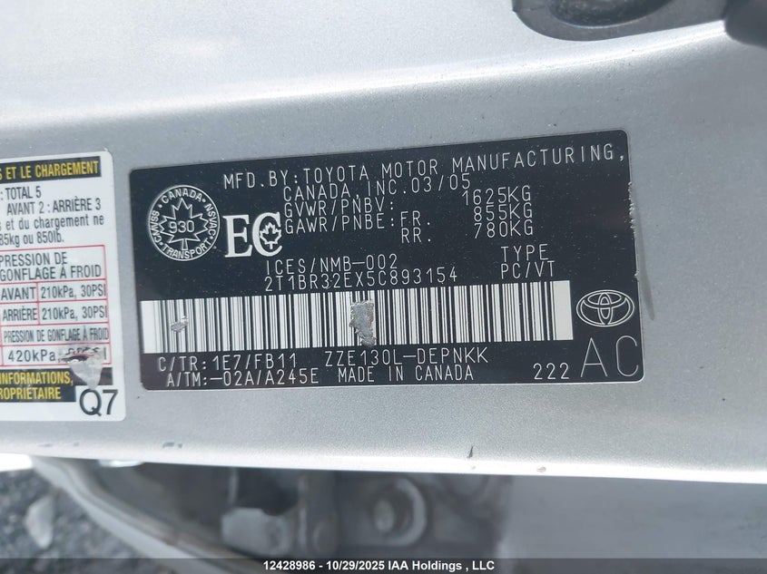 2T1BR32EX5C893154 2005 TOYOTA COROLLA photo no. 9