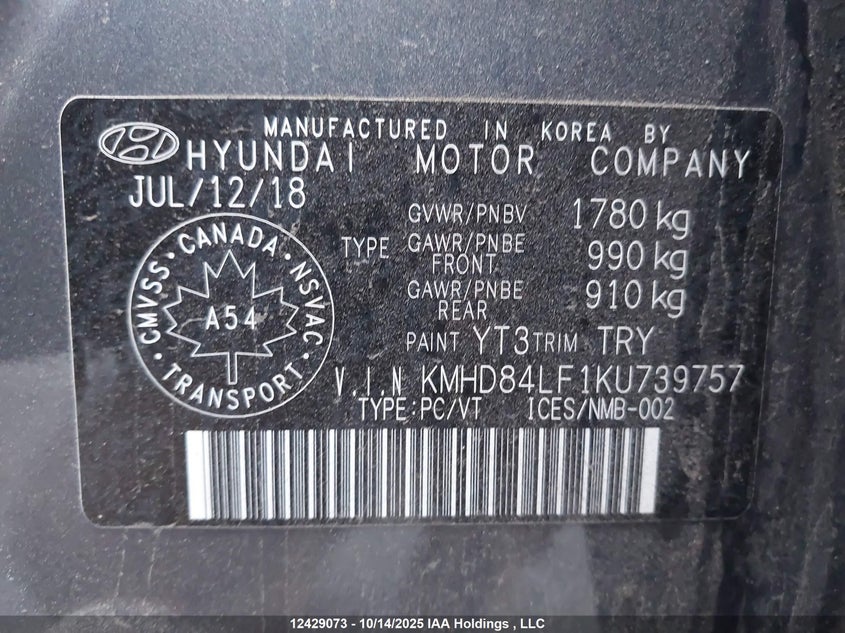 KMHD84LF1KU739757 2019 HYUNDAI ELANTRA photo no. 19
