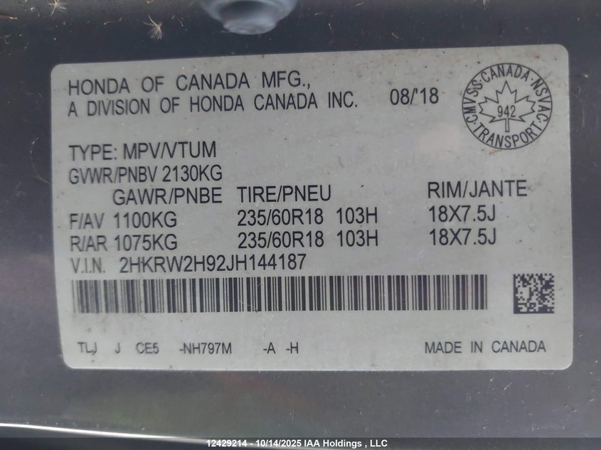 2HKRW2H92JH144187 2018 HONDA CR-V photo no. 9