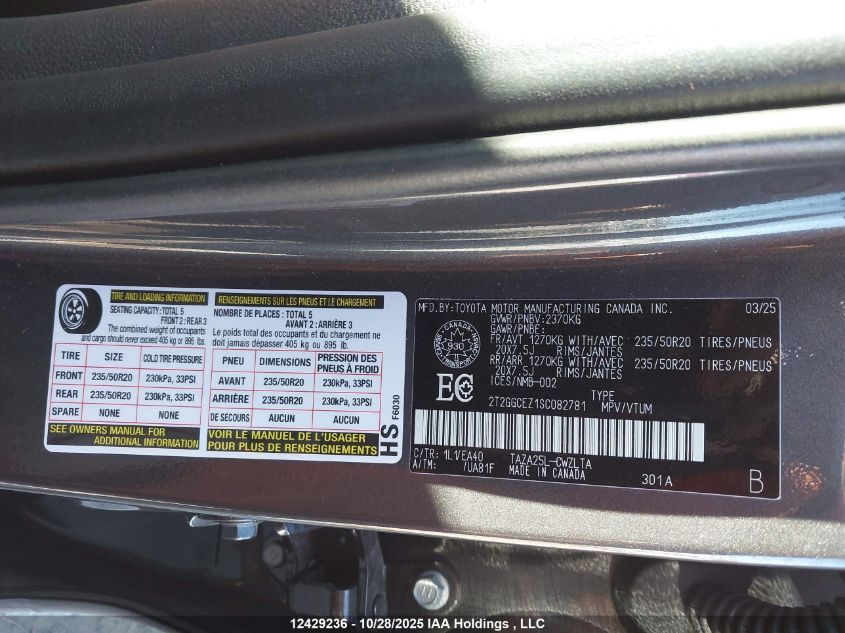 2025 Lexus Nx 350 VIN: 2T2GGCEZ1SC082781 Lot: 12429236