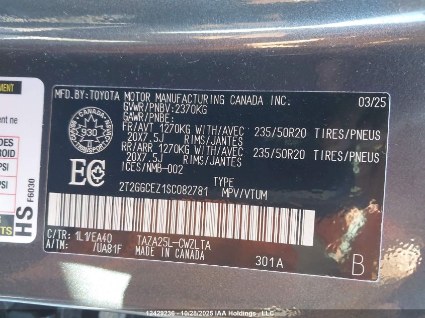 2025 Lexus Nx 350 VIN: 2T2GGCEZ1SC082781 Lot: 12429236