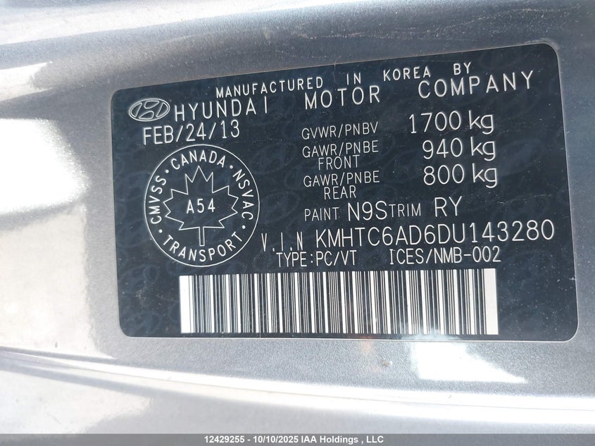 2013 Hyundai Veloster Tech VIN: KMHTC6AD6DU143280 Lot: 12429255