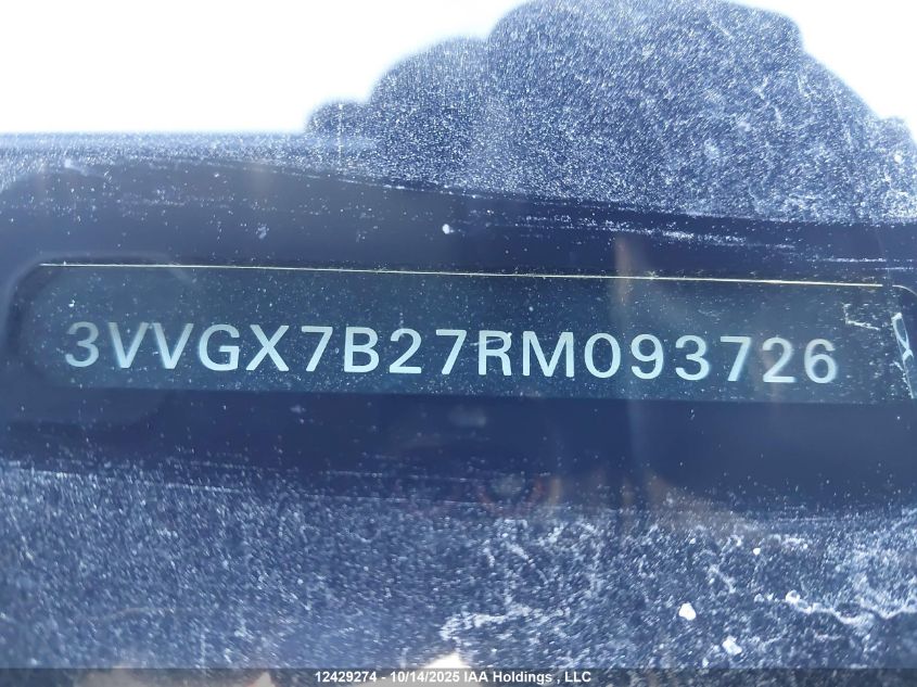 2024 Volkswagen Taos Trendline VIN: 3VVGX7B27RM093726 Lot: 12429274