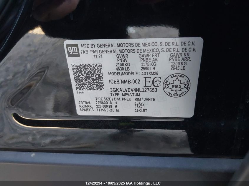 2022 GMC Terrain Slt VIN: 3GKALVEV4NL127653 Lot: 12429294