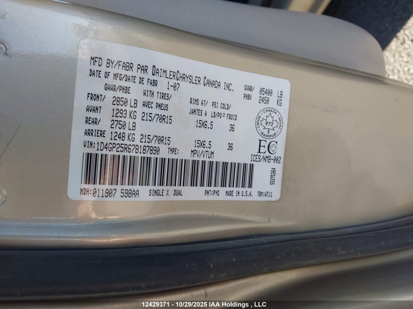 1D4GP25R67B187890 2007 DODGE CARAVAN photo no. 9