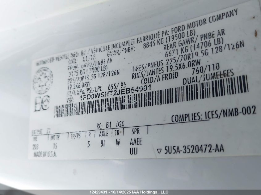 2018 Ford F-550 Chassis VIN: 1FD0W5HT2JEB54901 Lot: 12429431