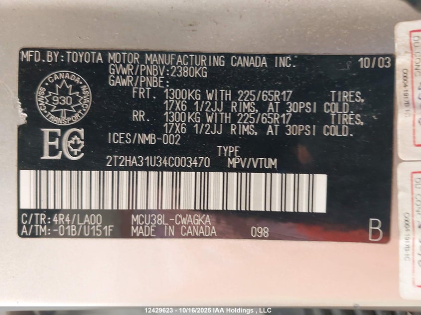 2T2HA31U34C003470 2004 LEXUS RX photo no. 9