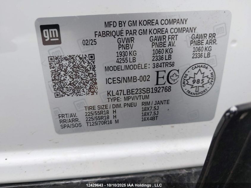 2025 Buick Envista Sport Touring Fwd VIN: KL47LBE23SB192768 Lot: 12429643