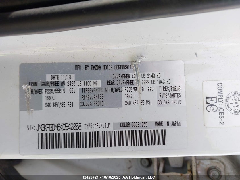 JM3KFBDM6K0542858 2019 MAZDA CX-5 photo no. 9