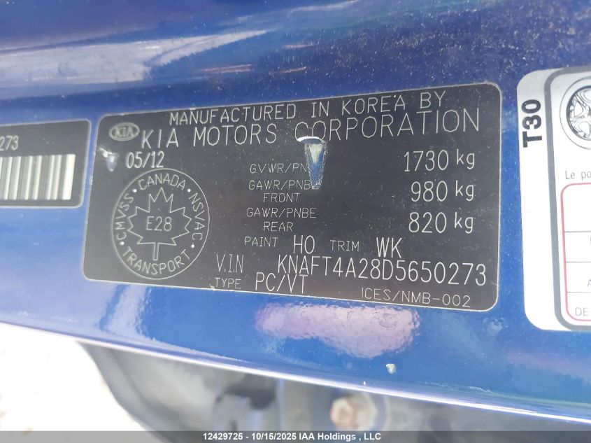 2013 Kia Forte VIN: KNAFT4A28D5650273 Lot: 12429725