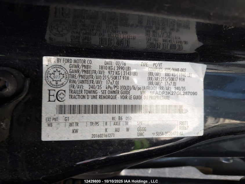 1FADP3K27GL287090 2016 FORD FOCUS photo no. 18