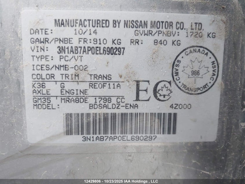 3N1AB7AP0EL690297 2014 NISSAN SENTRA photo no. 9