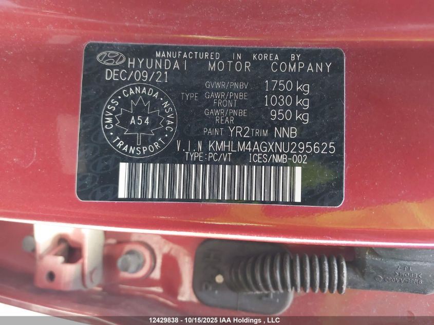 2022 Hyundai Elantra Sel VIN: KMHLM4AGXNU295625 Lot: 12429838