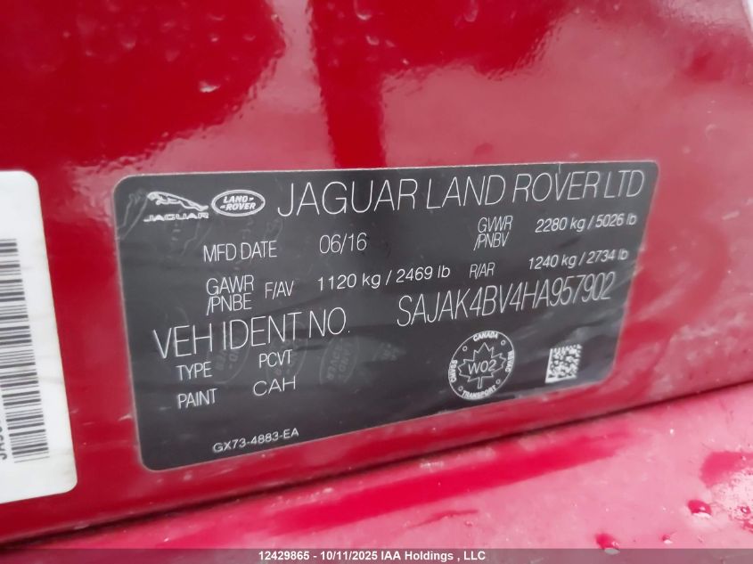 2017 Jaguar Xe Prestige VIN: SAJAK4BV4HA957902 Lot: 12429865