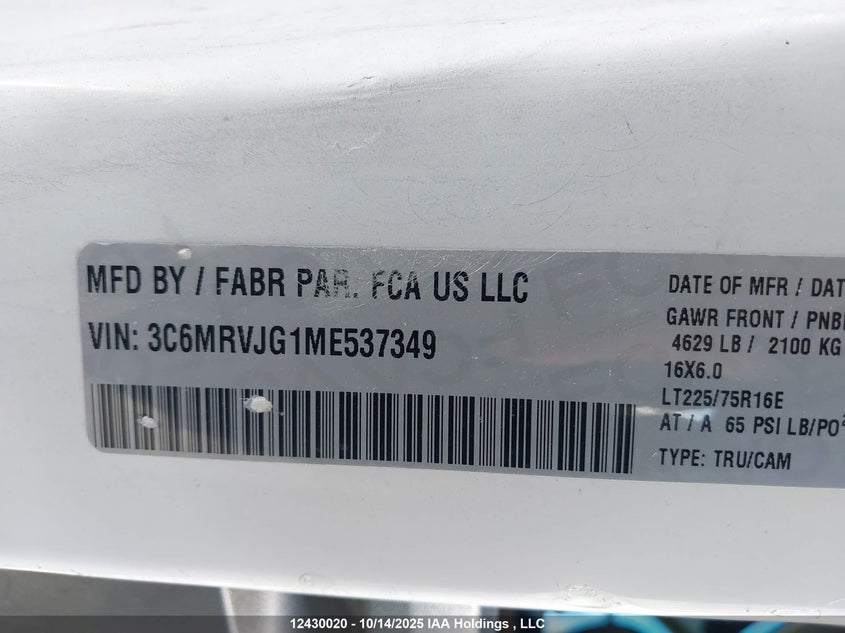 3C6MRVJG1ME537349 2021 RAM PROMASTER CITY photo no. 9
