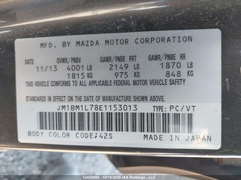 2014 Mazda Mazda3 VIN: JM1BM1L78E1153013 Lot: 12430050