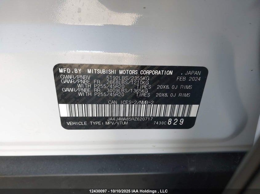 JA4J4WA85RZ620717 2024 MITSUBISHI OUTLANDER photo no. 9