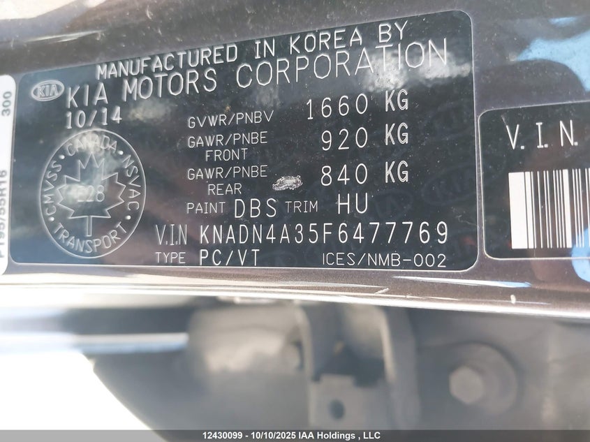 KNADN4A35F6477769 2015 KIA RIO photo no. 9