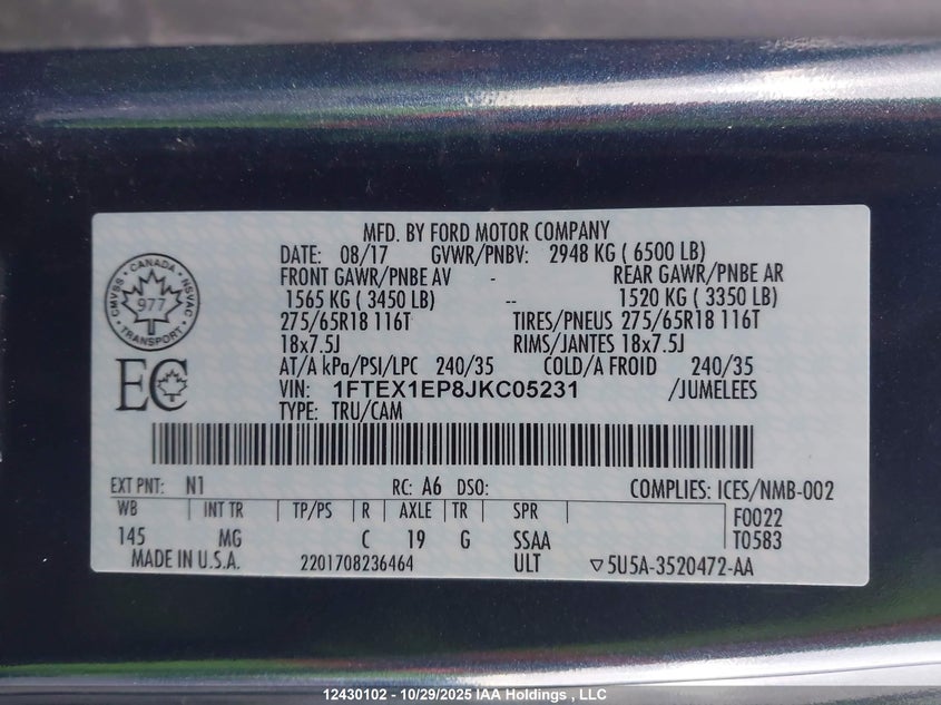 1FTEX1EP8JKC05231 2018 FORD F-150 photo no. 19
