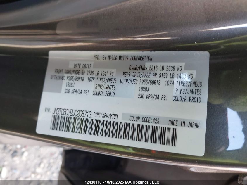 2018 Mazda Cx-9 Touring VIN: JM3TCBCY9J0208713 Lot: 12430110