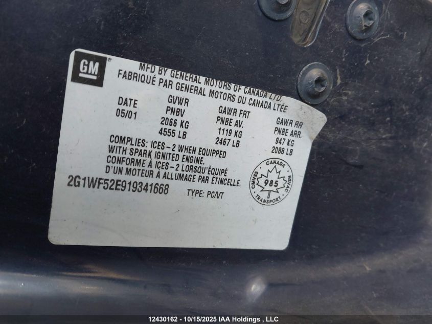2001 Chevrolet Impala VIN: 2G1WF52E919341668 Lot: 12430162