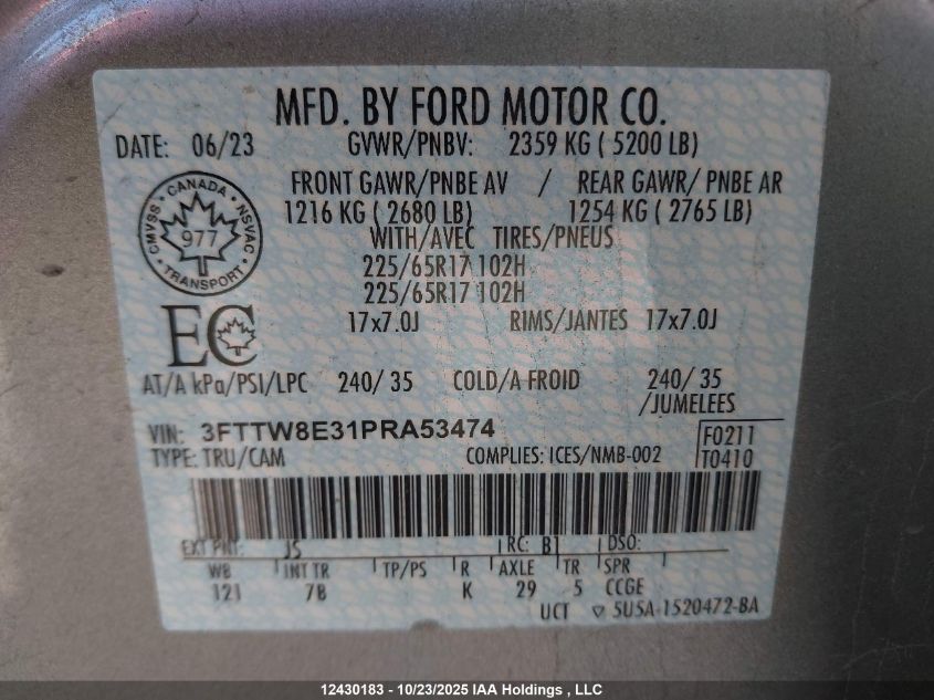 2023 Ford Maverick Xl/Xlt/Lariat VIN: 3FTTW8E31PRA53474 Lot: 12430183