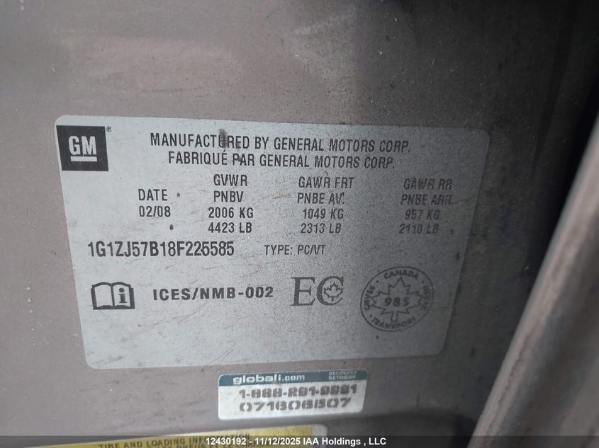 1G1ZJ57B18F225585 2008 CHEVROLET MALIBU photo no. 9