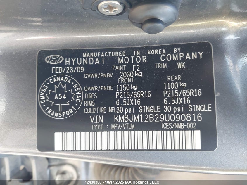 KM8JM12B29U090816 2009 HYUNDAI TUCSON photo no. 18