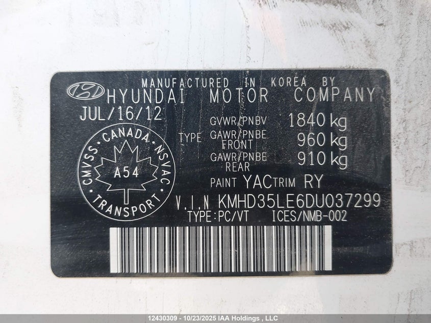 KMHD35LE6DU037299 2013 HYUNDAI ELANTRA photo no. 9